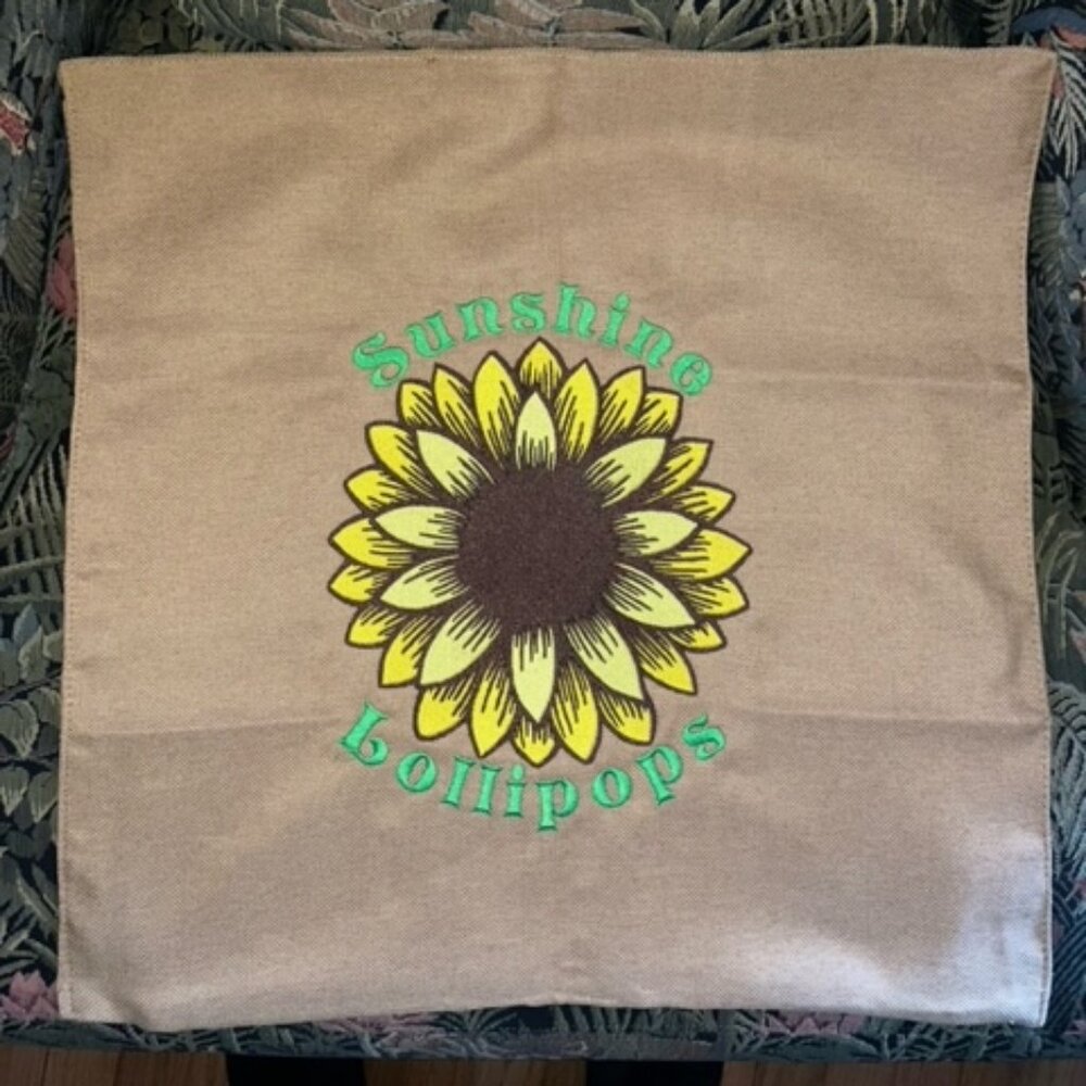 Decorative Pillow Case for chair or sofa, etc. Embroidered with a huge sunflower